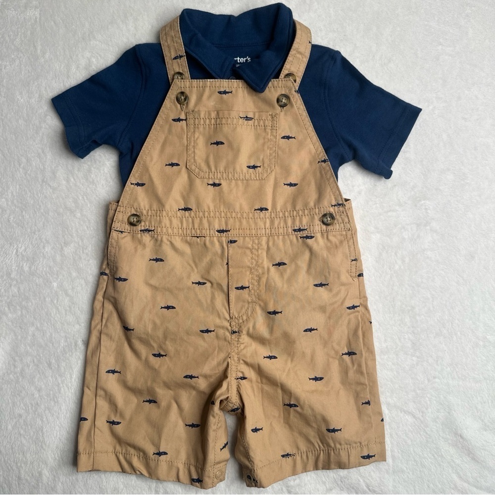 Carter's Baby's Just One You Polo & Overall Blue Sharks Size 18M new no tag - Picture 2 of 10